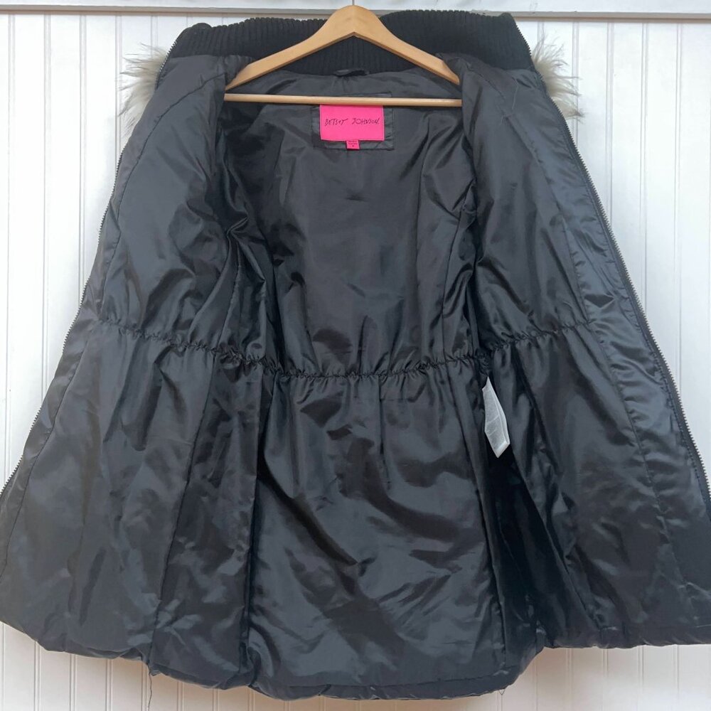 Betsey Johnson Women's M Black Puffer Coat Faux Fur Collar Warm Winter Jacket - Picture 8 of 12